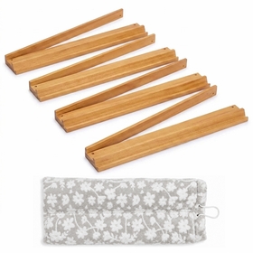 Light Brown Wooden Mahjong Racks with Pushers (17in.) & Travel Bag - Set of 4