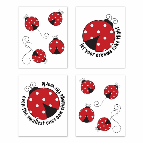Little Ladybug Collection Wall Art Prints - Set of 4