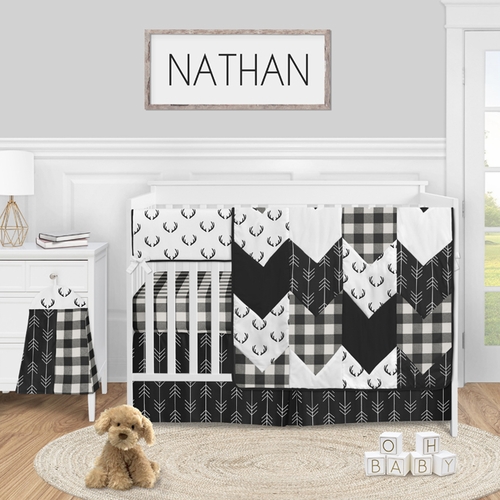 Lumberjack Black and White Collection 5 Piece Crib Bedding