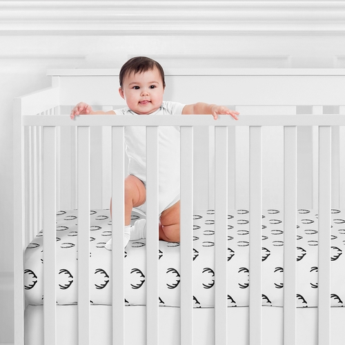 Lumberjack Black and White Collection Crib Sheet - Deer Print - alt image 1