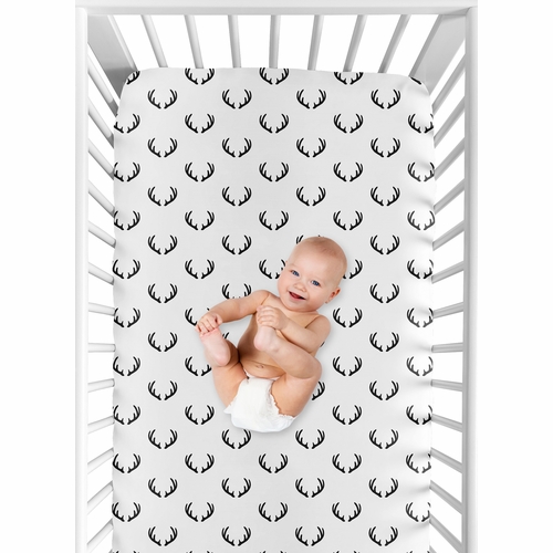 Lumberjack Black and White Collection Crib Sheet - Deer Print - alt image 3