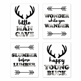 Lumberjack Black and White Collection Wall Art Prints - Set of 4