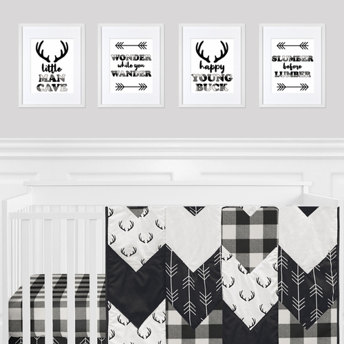 Lumberjack Black and White Collection Wall Art Prints - Set of 4 - alt image 1