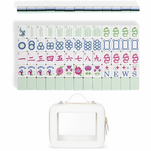 Mint Green Jester Collection American Mahjong Tile Set (160pc) 1.26in. Layered Acrylic with White Faux Leather Travel Bag