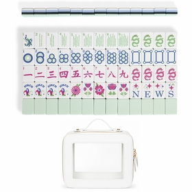Mint Green Jester Collection American Mahjong Tile Set (160pc) 1.26in. Layered Acrylic with White Faux Leather Travel Bag