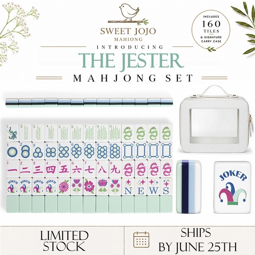 Mint Green Jester Collection American Mahjong Tile Set (160pc) 1.26in. Layered Acrylic with White Faux Leather Travel Bag - alt image 3