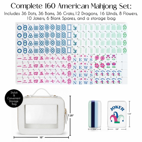 Mint Green Jester Collection American Mahjong Tile Set (160pc) 1.24in. Layered Acrylic with White Faux Leather Travel Bag - alt image 1