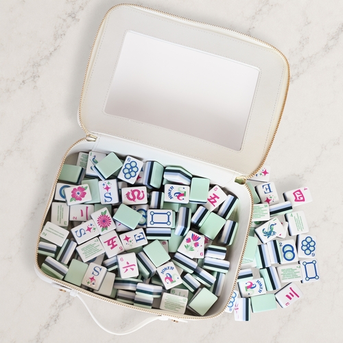 Mint Green Jester Collection American Mahjong Tile Set (160pc) 1.24in. Layered Acrylic with White Faux Leather Travel Bag - alt image 5