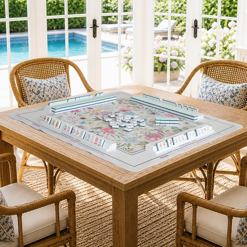 Mint Green Royal Palm Collection American Mahjong Tile Set (160pc) 1.26in. Layered Acrylic with White Faux Leather Travel Bag - alt image 4