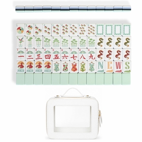 Mint Green Royal Palm Collection American Mahjong Tile Set (160pc) 1.26in. Layered Acrylic with White Faux Leather Travel Bag
