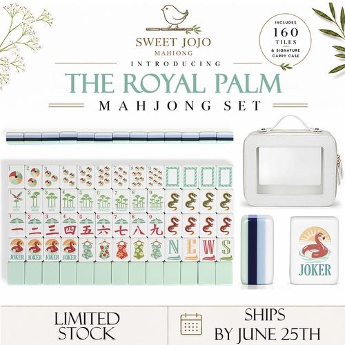 Mint Green Royal Palm Collection American Mahjong Tile Set (160pc) 1.26in. Layered Acrylic with White Faux Leather Travel Bag - alt image 3