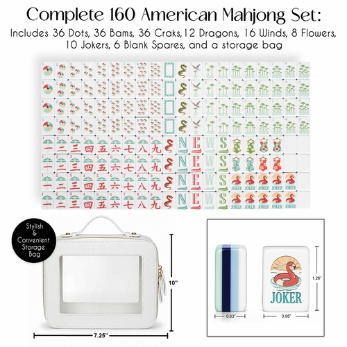 Mint Green Royal Palm Collection American Mahjong Tile Set (160pc) 1.24in. Layered Acrylic with White Faux Leather Travel Bag - alt image 1