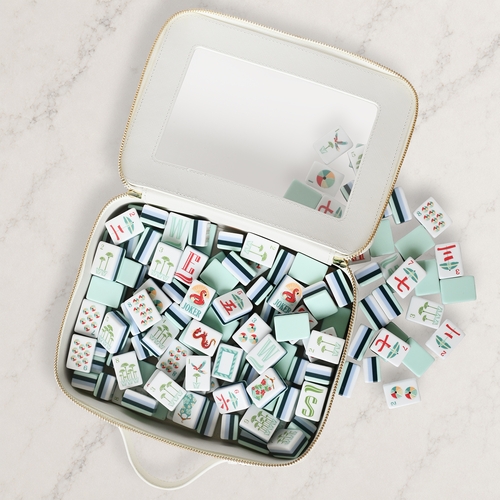 Mint Green Royal Palm Collection American Mahjong Tile Set (160pc) 1.24in. Layered Acrylic with White Faux Leather Travel Bag - alt image 5
