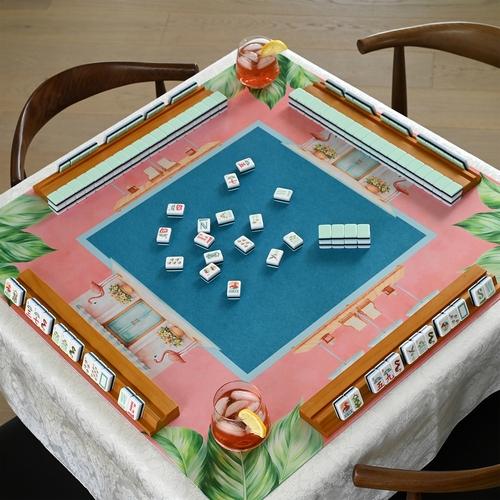 Mint Green Royal Palm Collection Mahjong Mat for Table - Shipped Rolled - alt image 1
