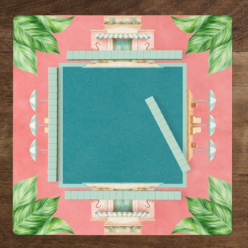 Mint Green Royal Palm Collection Mahjong Mat for Table - Shipped Rolled - alt image 5