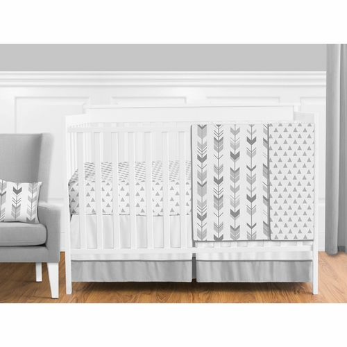 Mod Arrow Grey and White 11 Piece Bumperless Crib Bedding Collection