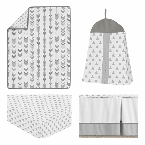 Mod Arrow Grey and White 4 Piece Bumperless Crib Bedding Collection - alt image 1