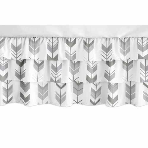 Mod Arrow Grey and White Collection 3 Tiered Crib Bed Skirt