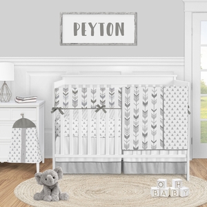 Mod Arrow Grey and White Collection 5 Piece Crib Bedding