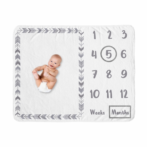 Mod Arrow Grey and White Collection Monthly Milestone Baby Blanket