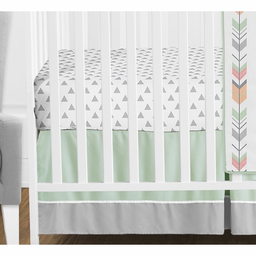 Mod Arrow Grey, Coral and Mint 11 Piece Bumperless Crib Bedding Collection - alt image 1