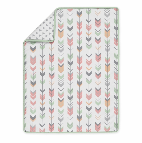 Mod Arrow Grey, Coral and Mint 4 Piece Bumperless Crib Bedding Collection - alt image 2