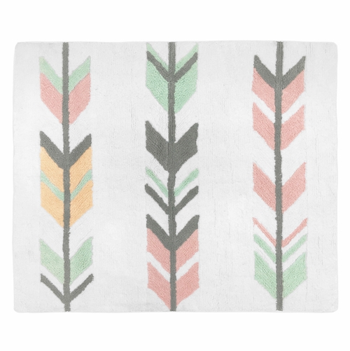 Mod Arrow Grey, Coral and Mint Accent Floor Rug