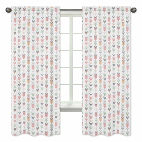 Mod Arrow Grey, Coral and Mint Collection Arrow Print Window Panels - Set of 2