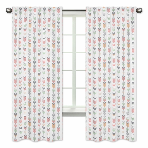 Mod Arrow Grey, Coral and Mint Collection Arrow Print Window Panels - Set of 2