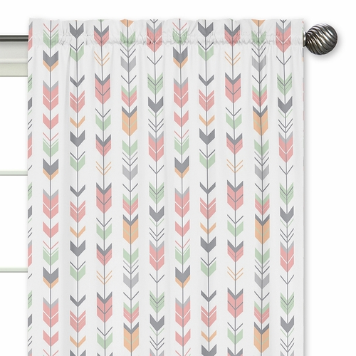 Mod Arrow Grey, Coral and Mint Collection Arrow Print Window Panels - Set of 2 - alt image 2