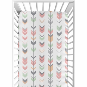 Mod Arrow Grey, Coral and Mint Collection Crib Sheet - Arrow Print