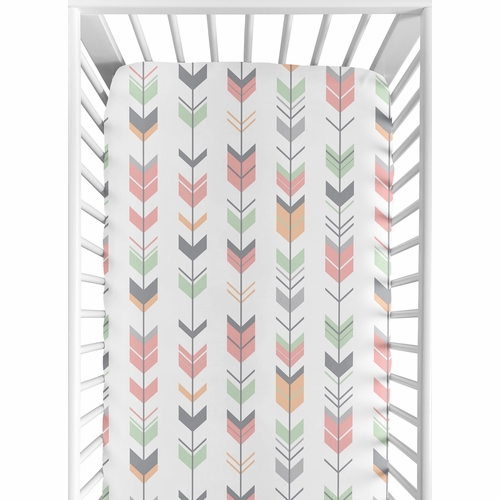 Mod Arrow Grey, Coral and Mint Collection Crib Sheet - Arrow Print