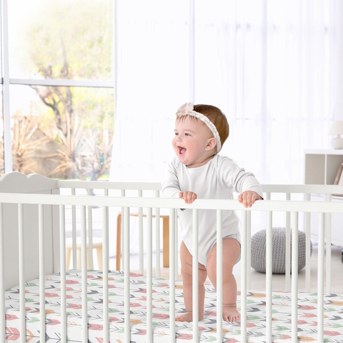Mod Arrow Grey, Coral and Mint Collection Crib Sheet - Arrow Print - alt image 1