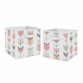 Mod Arrow Grey, Coral and Mint Collection Foldable Fabric Storage Bins - Set of 2