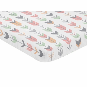 Mod Arrow Grey, Coral and Mint Collection Mini Crib Sheet - Arrow Print