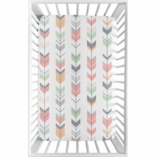 Mod Arrow Grey, Coral and Mint Collection Mini Crib Sheet - Arrow Print - alt image 1