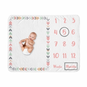 Mod Arrow Grey, Coral and Mint Collection Monthly Milestone Baby Blanket