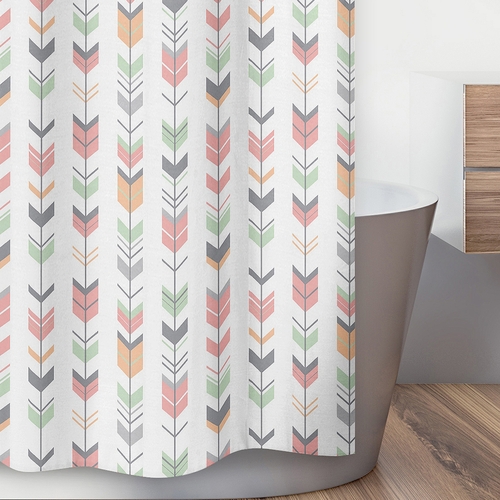 Mod Arrow Grey, Coral and Mint Collection Shower Curtain - alt image 2
