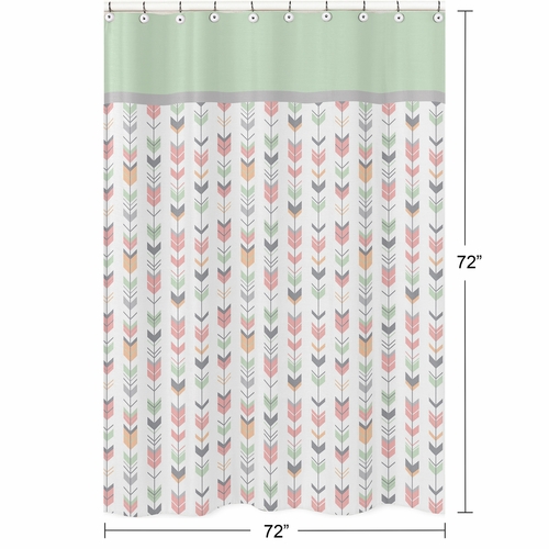Mod Arrow Grey, Coral and Mint Collection Shower Curtain - alt image 4
