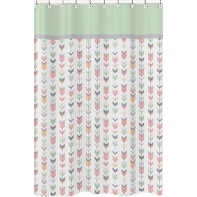 Mod Arrow Grey, Coral and Mint Collection Shower Curtain