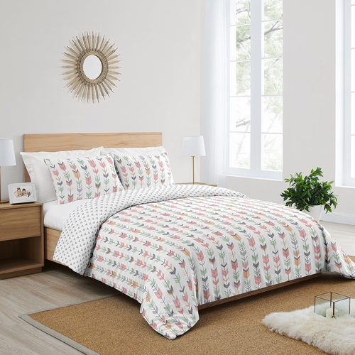 Mod Arrow Grey, Coral and Mint Full/Queen Bedding Collection - alt image 1
