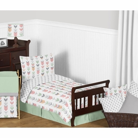 Mod Arrow Grey, Coral and Mint Toddler Bedding Collection