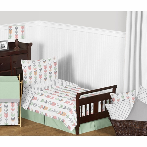 Mod Arrow Grey, Coral and Mint Toddler Bedding Collection