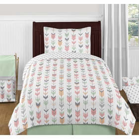 Mod Arrow Grey, Coral and Mint Twin Bedding Collection