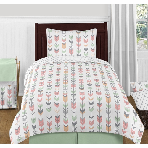 Mod Arrow Grey, Coral and Mint Twin Bedding Collection