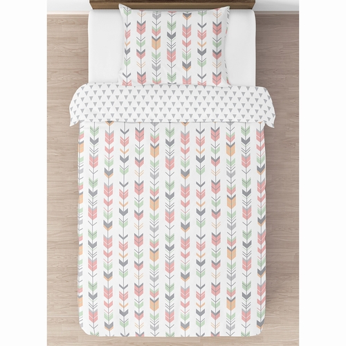 Mod Arrow Grey, Coral and Mint Twin Bedding Collection - alt image 1
