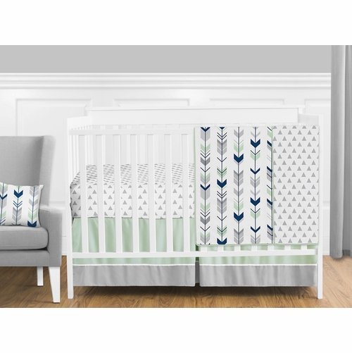 Mod Arrow Grey, Navy and Mint 11 Piece Bumperless Crib Bedding Collection