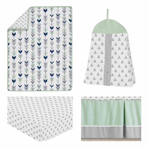 Mod Arrow Grey, Navy and Mint 4 Piece Bumperless Crib Bedding Collection - alt image 1
