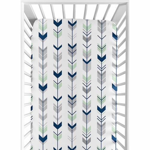 Mod Arrow Grey, Navy and Mint Collection 2 Pack Crib Sheets - alt image 1