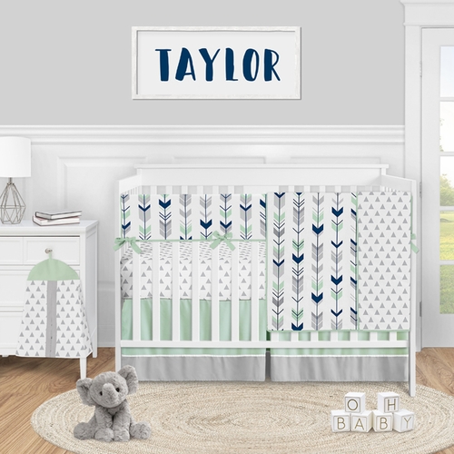 Mod Arrow Grey, Navy and Mint Collection 5 Piece Crib Bedding